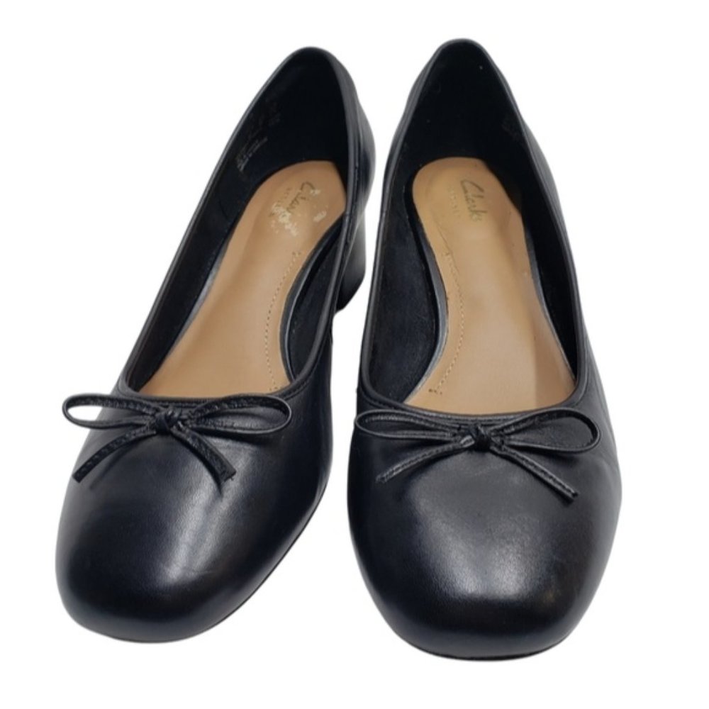 CLARKS Artisan Slip On Block Chunky Heel Black Leather Shoes Size 9